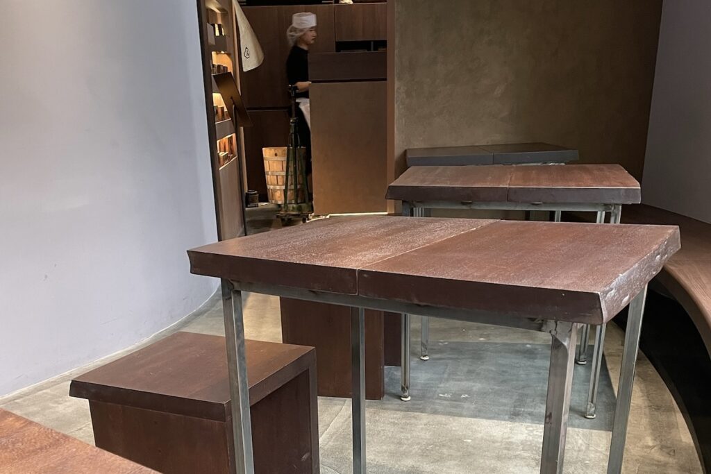A small seating area inside Aoyama Beniya's shop in Minami-Aoyama